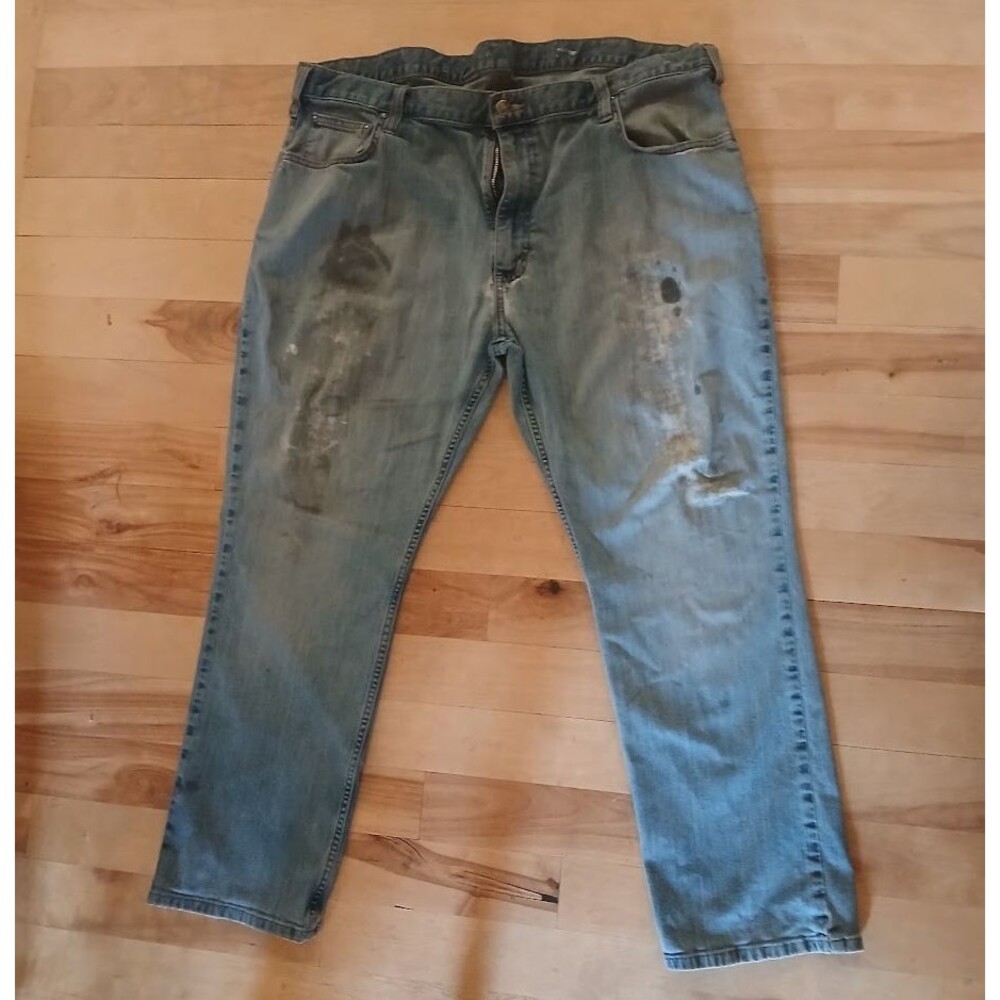 Thrashed Destroyed Carhartt Denim Jean Pants Straight Leg Relaxed Fit Size 42x30
